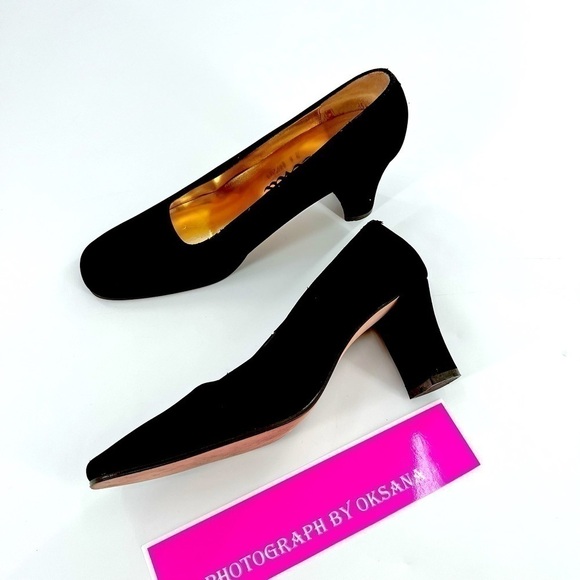 Nina Velour Block Heel Shoes Black Size 8 M Made in Spain - Picture 7 of 13